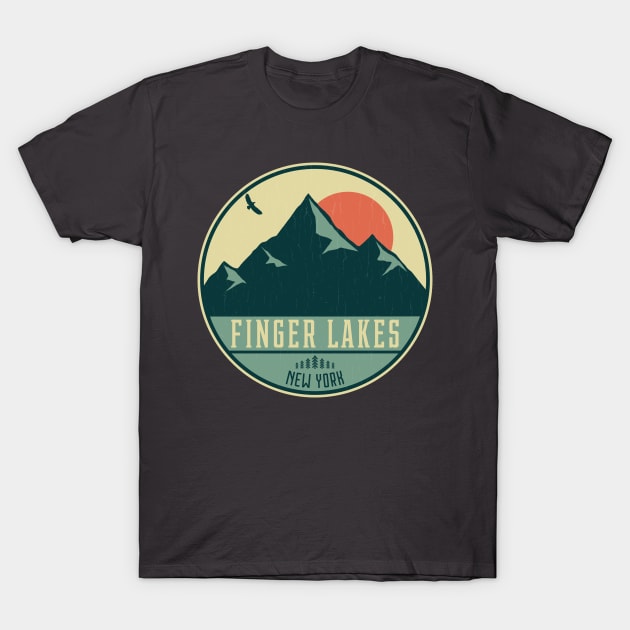 Finger Lakes New York Retro Mountain Badge T-Shirt by dk08